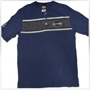 Harley-Davidson Men's Navy and Tan Button Down Shirt